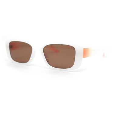 Mod Rounded Rectangular Stylish Minimal Retro Sunglasses White Orange - Brown