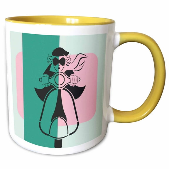 3drose, Mod Scooter Girl, 11oz Two-tone Yellow Mug