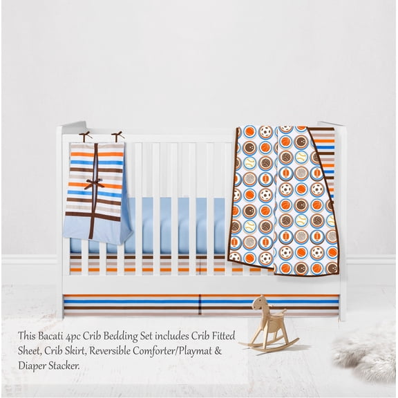 Mod Sports 4-Piece Crib Bedding Set with Diaper Stacker - Blue/Orange/Chocolate Boys