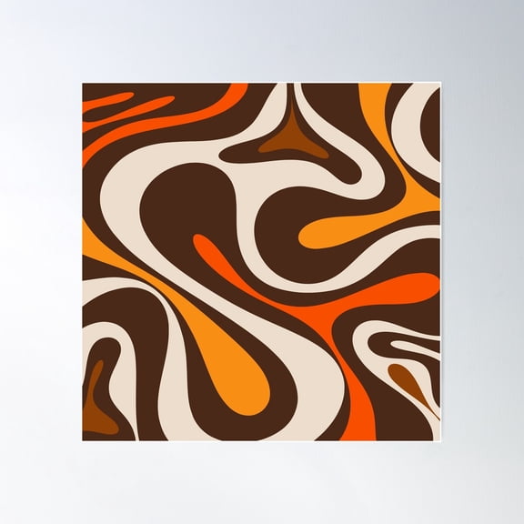 Mod Swirl Retro Abstract Pattern In 70S Brown Orange Beige Poster Wall Art, Modern Wall Decor For Living Room Bedroom, 24x24 UNFRAMED