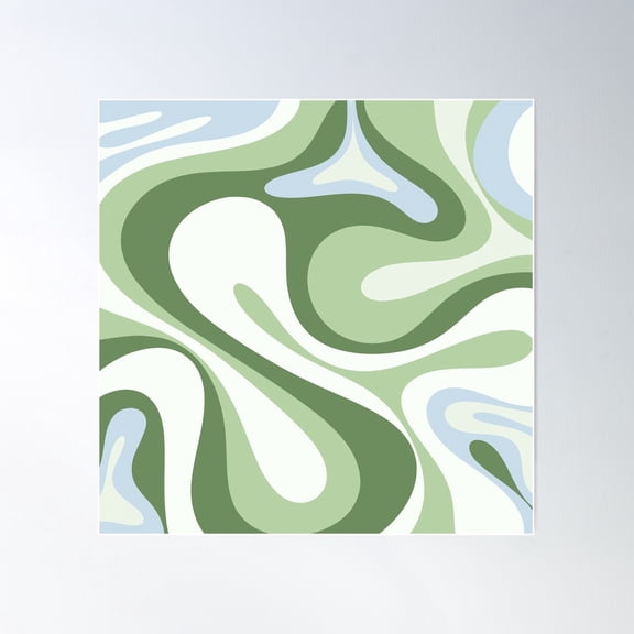 Mod Swirl Retro Abstract Pattern In Olive Sage Green And Light Blue Poster Wall Art, Modern Wall Decor For Living Room Bedroom, 30x30 UNFRAMED