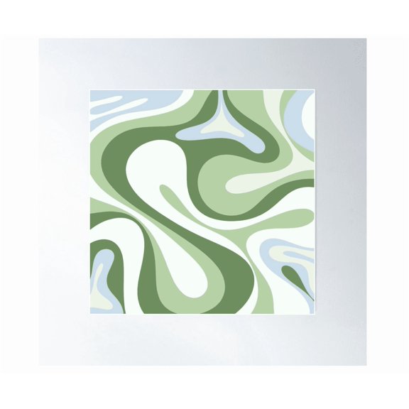 Mod Swirl Retro Abstract Pattern In Olive Sage Green And Light Blue Poster Wall Art Modern Wall Decor For Living Room Bedroom