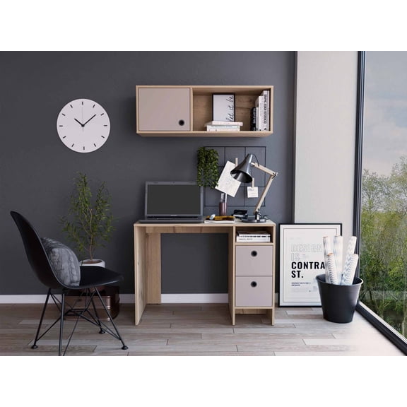 Mod Taupe and Natural Two Piece Desk and Shelve Set