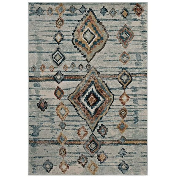 Mod Tribal/Diamond/Lattice Industrial Area Rug, Black/Brown, 90 x 63