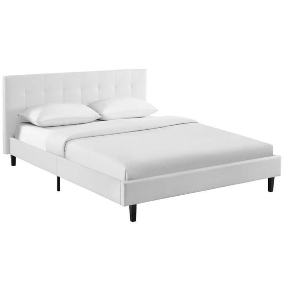 Mod Uptown Contemporary/Modern Wood Tufted Platform Bed, Full, White