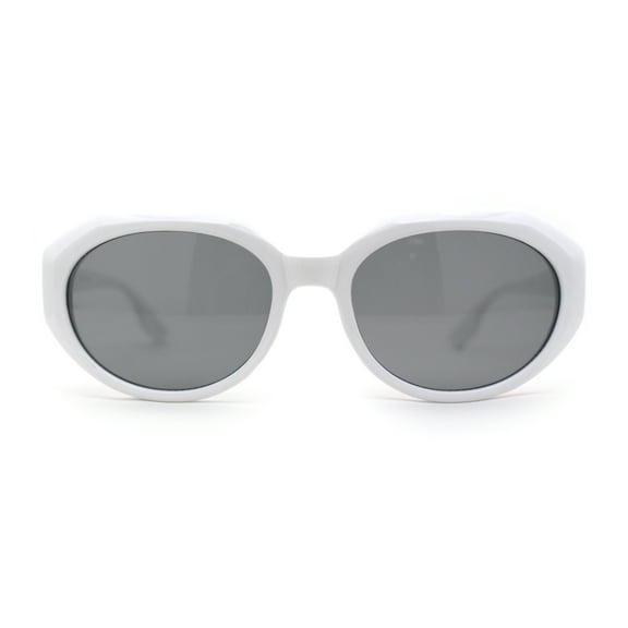 Mod Womens Beveled Geometric Round Oval Sunglasses White Black