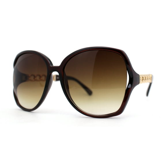 Mod Womens Exposed Lens Thick Chain Arm Butterfly Sunglasses All Brown