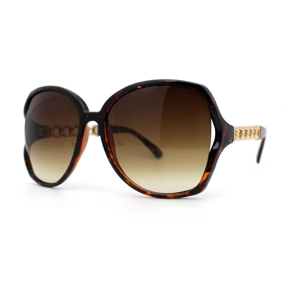 Mod Womens Exposed Lens Thick Chain Arm Butterfly Sunglasses Tortoise Brown
