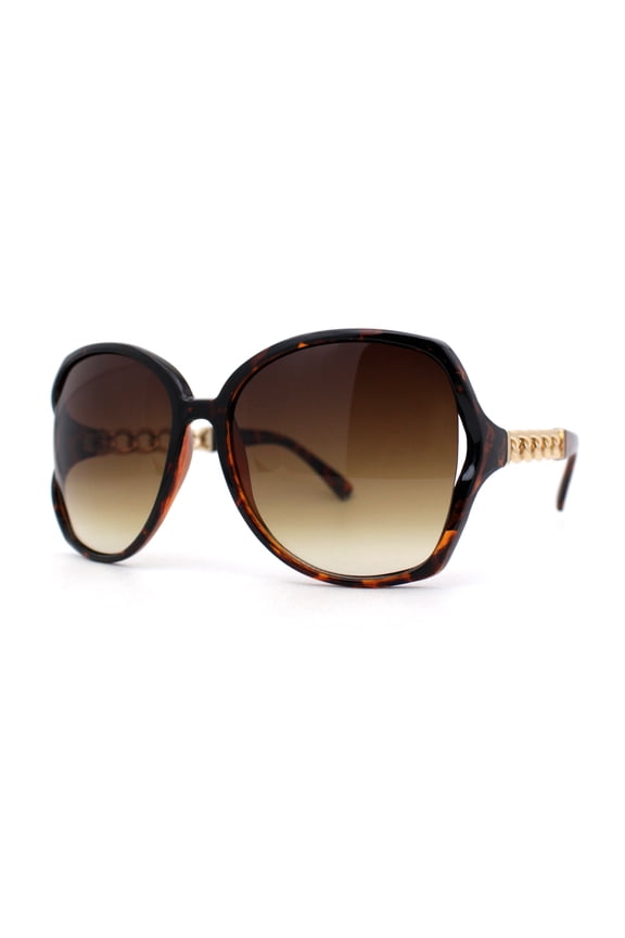 Mod Womens Exposed Lens Thick Chain Arm Butterfly Sunglasses Tortoise Brown