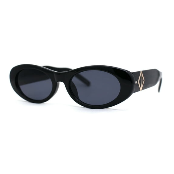 Mod Womens Narrow Oval Thick Plastic Fashion Sunglasses All Black