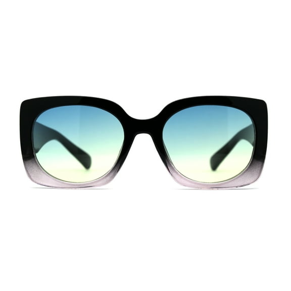 Mod Womens Thick Plastic Rectangular Retro Plastic Sunglasses Black Slate Blue Yellow