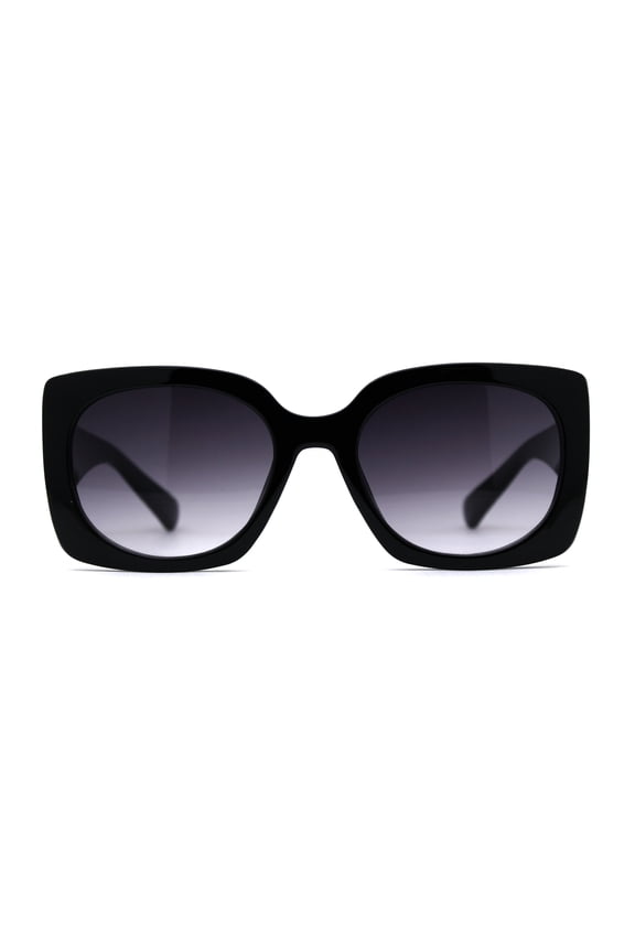 Mod Womens Thick Plastic Rectangular Retro Plastic Sunglasses Black Smoke