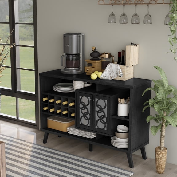 Mod Wood Buffet Sideboard Credenza with 10-Bottle Wine Rack, Cappuccino