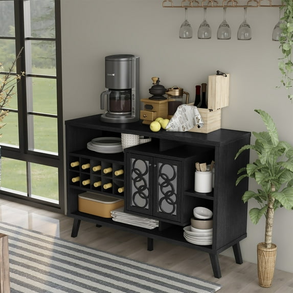 Mod Wood Buffet Sideboard Credenza with 10-Bottle Wine Rack, Cappuccino