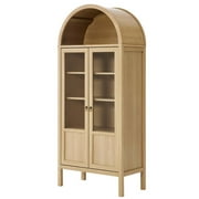 Mod Wood Rounded Arched Top Storage Display Accent Cabinet, Brown Oak