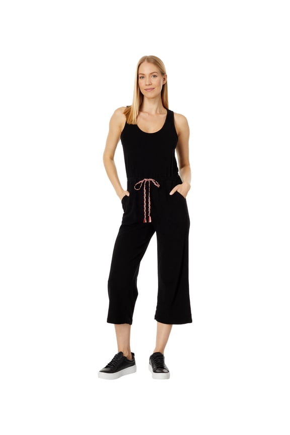 Mod-o-doc Lightweight Terry Cloth Racerback Straight Leg Jumpsuit Black LG