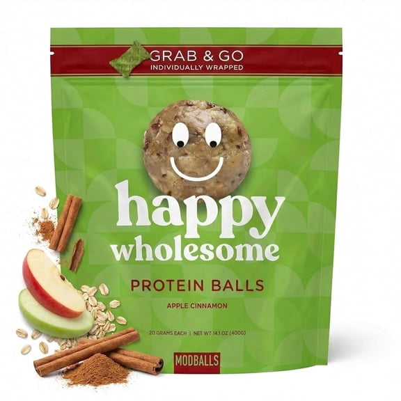 ModBalls Apple Cinnamon Protein Balls, High Protein Snack, 20 Count