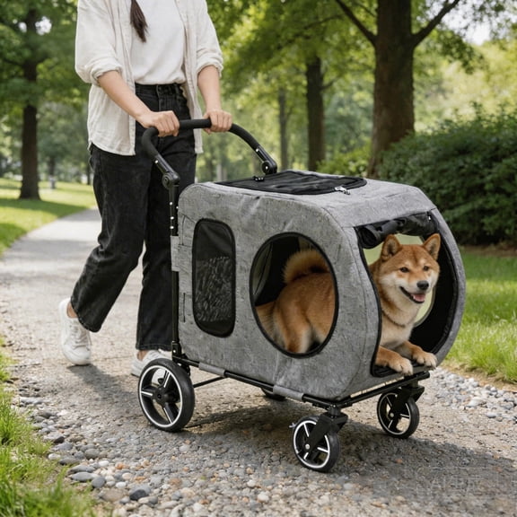ModFurne 2025 Upgraded Dog Stroller for Large & Medium Dogs，Pet Stroller for 2 Small Dogs with Detachable Carrier for Car Seat, Up to 90 lbs, Grey