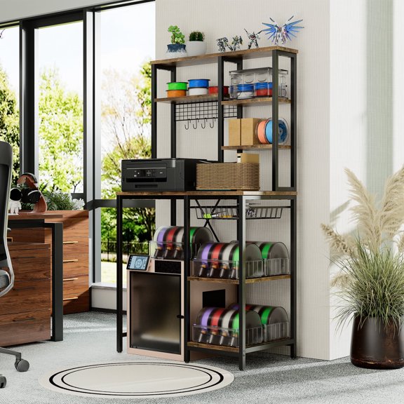 ModFurne 3D Printer Filament Storage Rack with Charging Station, Over Mini Fridge/3D Printer Stand, Industrial Shelving Unit for 3D Printing Supplies, Home, Office, Stu