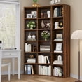 thumbnail image 1 of ModFurne 6 Tier Triple Width Bookcase, 71" Tall Bookshelf Corner Bookcase with 18-Cube, Curve Shape Display Storage Shelf for Living Room, Home Office, Brown, 1 of 9