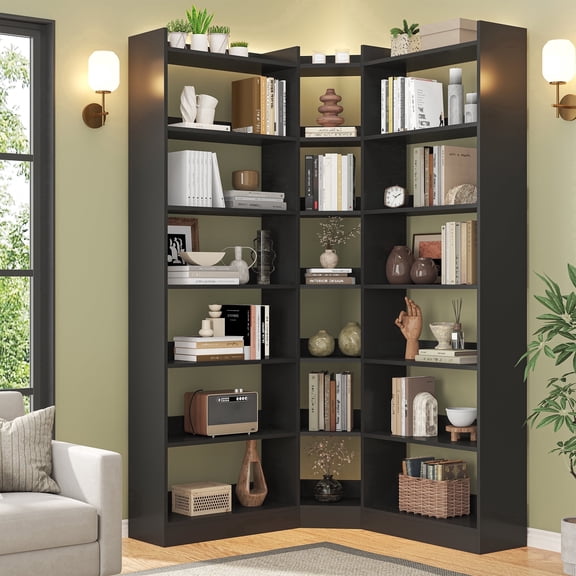 ModFurne Corner Bookshelf Modern 70.8 Inch Tall 7 Tiers L-Shaped Storage Display Rack Black 1 Pack