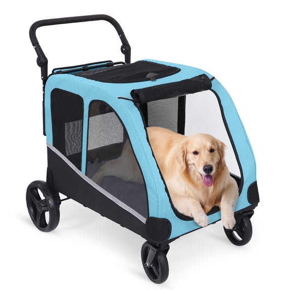 ModFurne Extra Large Pet Stroller for Medium & Large Dogs - Foldable Design, Adjustable Handle, Up to 160 lbs, Blue