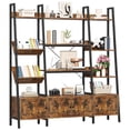 thumbnail image 1 of ModFurne Ladder Bookshelves with 4 Doors, Triple Wide 4-Tier Large Open Bookshelf with Storage, Etagere Bookcase with Display Shelf for Home Office, Browm, 1 of 8