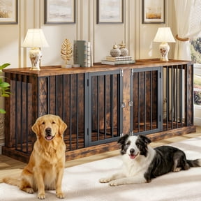 ModFurne Large Dog Crate Furniture for Double Dogs, Heavy Duty Dog Cage Indoor for Small/Medium/Large Dogs, Dog Kennel Furniture, Up to 86.6" L Brown