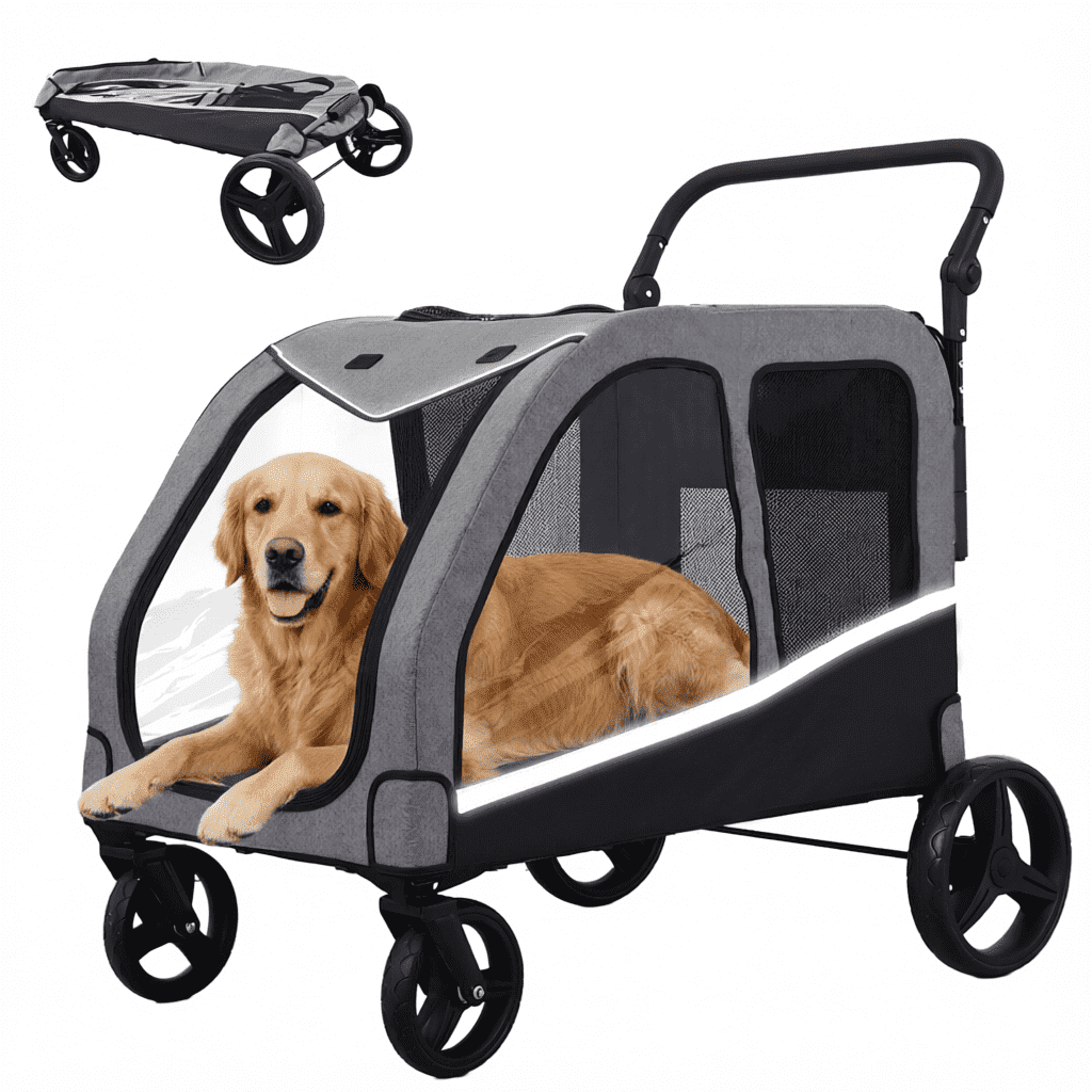 ModFurne Large Pet Stroller for Dogs, Foldable Travel Jogging Stroller with Storage Bag, Adjustable Handle and Lockable Wheels, Gray