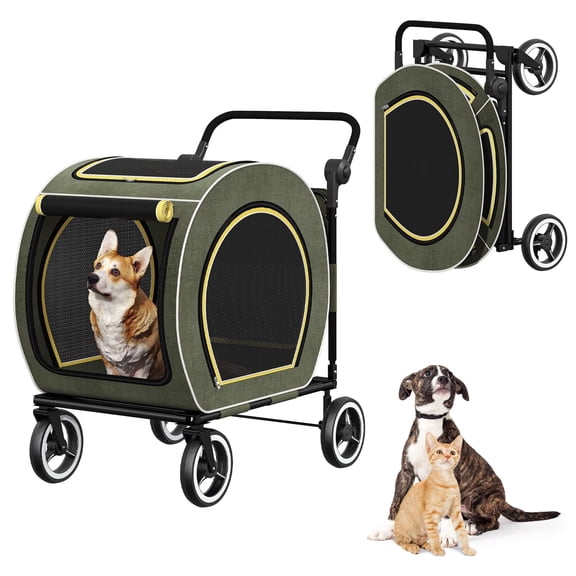 ModFurne Medium Dog Stroller with Foldable Design, 360° Wheels & Lockable Brakes, 4 Wheels Breathable Mesh Pet Stroller, Green