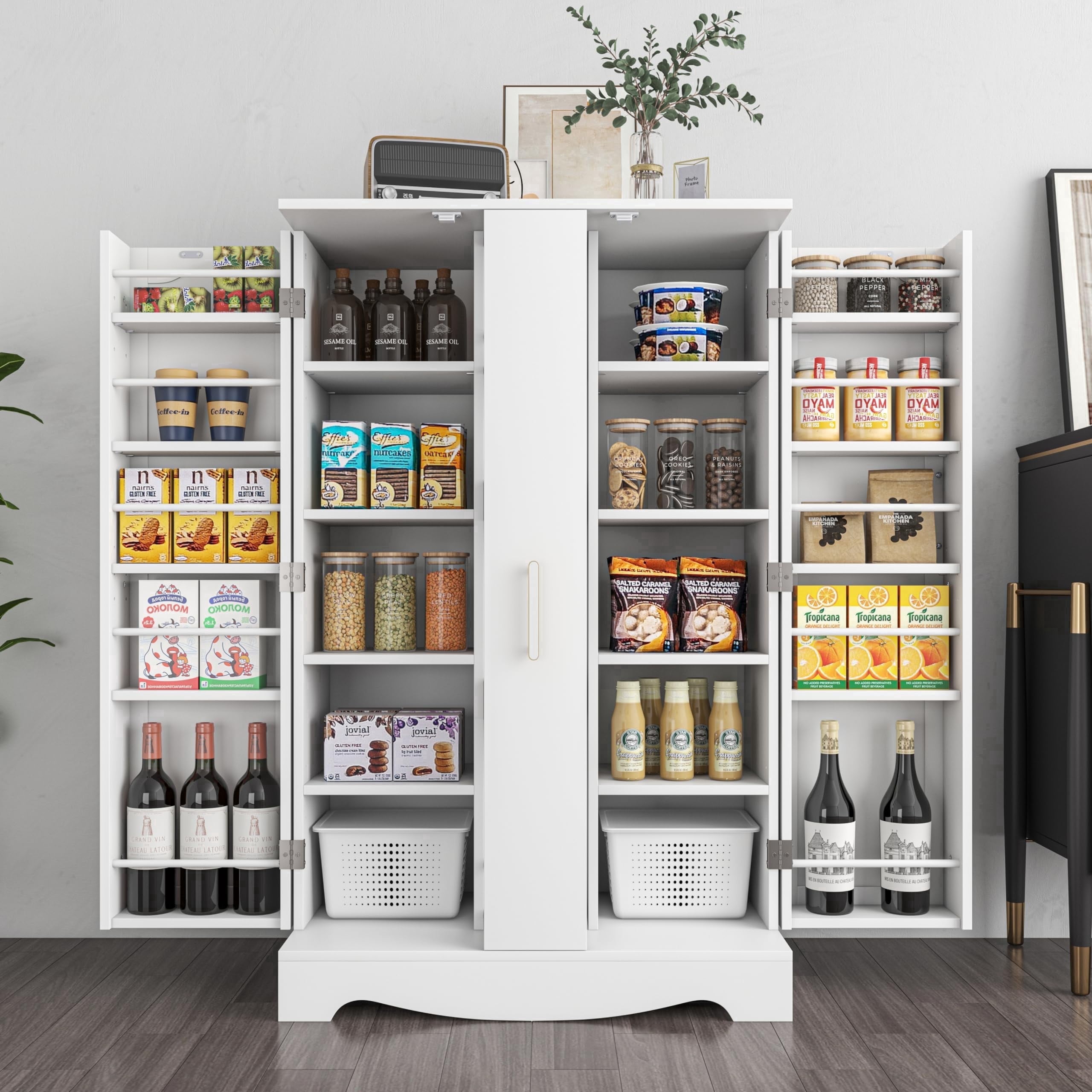 Cuboard Flash Card ModFurne Modern White Pantry Cabinet with 1 Drawer, Adjustable Shelves ...