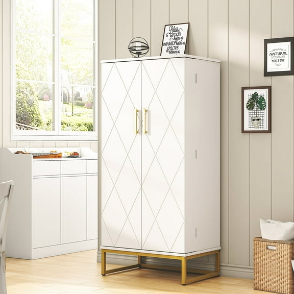 ModFurne Pantry Cabinet, 51.18 Tall Kitchen Storage Cabinet with Adjustable Shelves and Gold Metal Base  Ideal for Kitchen, Living Room & More