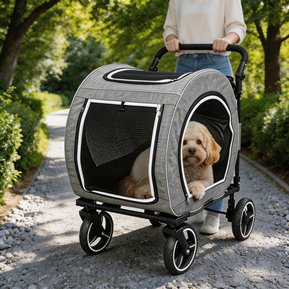 ModFurne Pet Stroller for Dogs Cats up to 50 lbs, Foldable Dog Stroller with Detachable Carrier, Travel Dog Stroller for Small Medium Large Pets, Gray