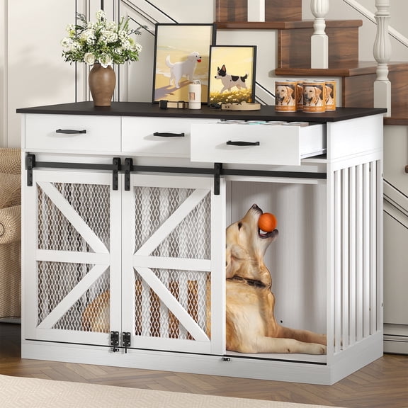 ModFurne XL Corner Dog Crate Furniture, Decorative Dog Crates Dog Cage TV Stand with Diamond Metal Decoration