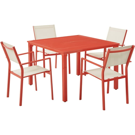 ModFurniture Luna 5-Piece Modern Outdoor Patio Furniture Dining Set with All-Weather Aluminum Frames, 4 Sling Dining Chairs and 41" Square Slat Table - LUNADN5PCSL-CR