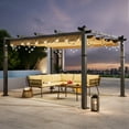 thumbnail image 1 of ModFusion 10' x 13' Aluminum Pergola: Retractable Canopy, Sunshade, and Brown Curtain Design, 1 of 11