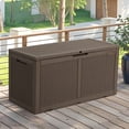 thumbnail image 1 of ModFusion 100 Gallon Outdoor Storage Box, Dark Brown Rattan Pattern with Mesh Net, Patio Storage Furniture, 1 of 10