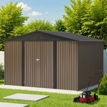 ModFusion 10x8Ft Storage Shed with Upgraded Framework, Lock, Air Vent, Outdoor, Brown