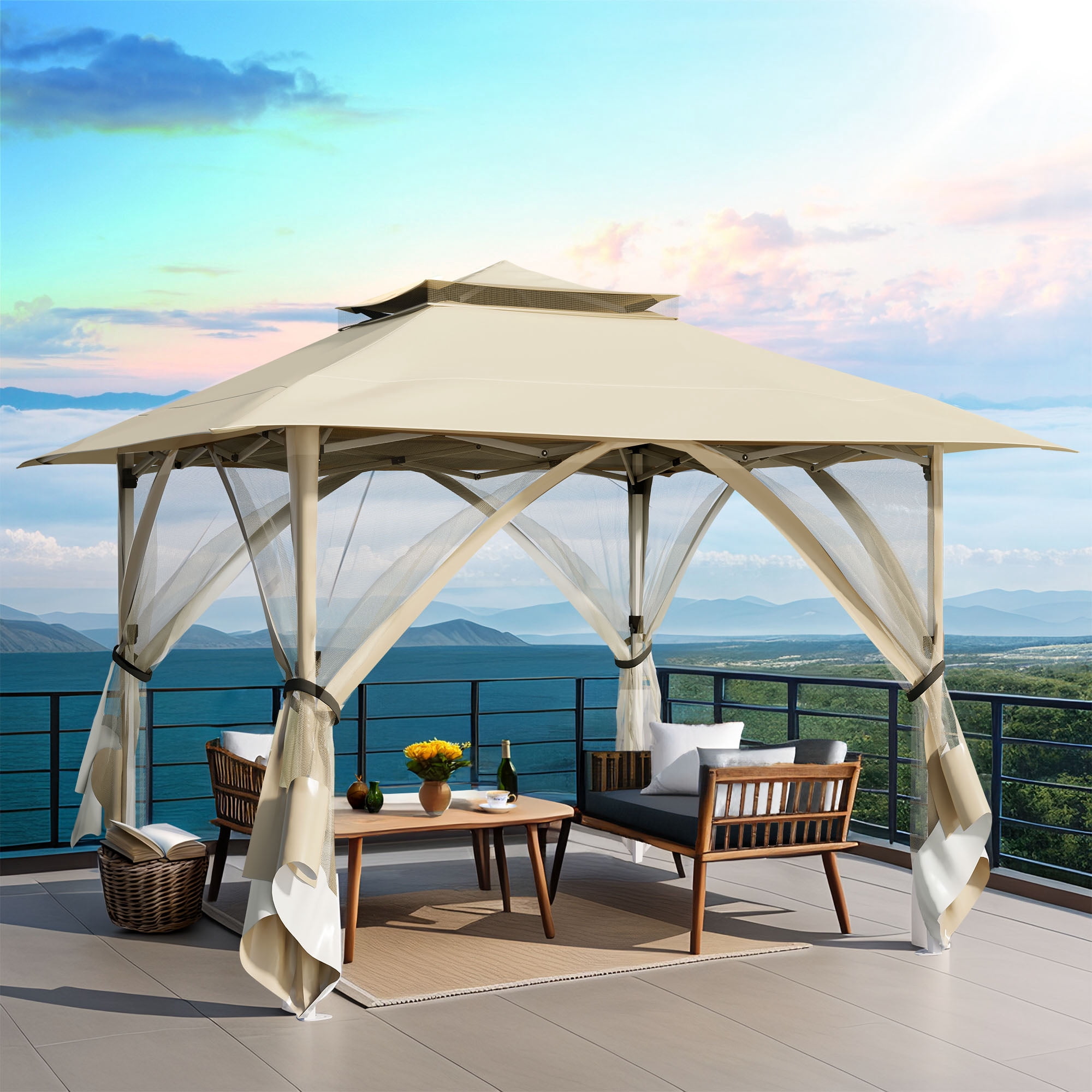 ModFusion 13' x 13' Double Roof Pop Up Gazebo with Nettings and