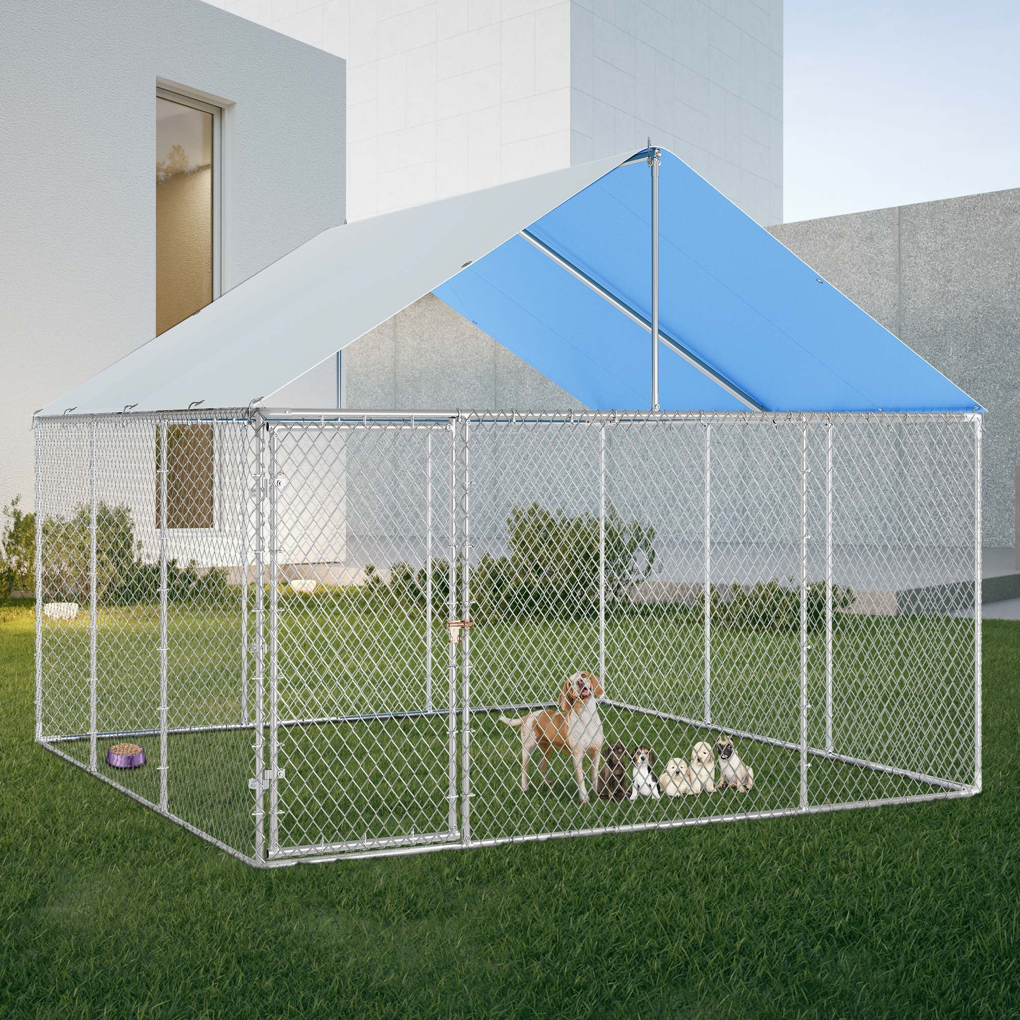 ModFusion 14' Outdoor Dog Kennel with Metal Gate and Roof, HeavyDuty