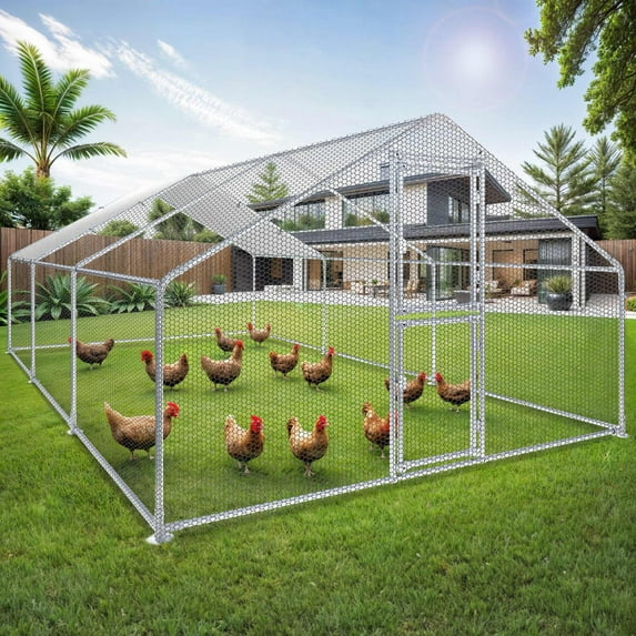 ModFusion 19' Large Chicken Coop, Spire Roof Poultry Cage with Waterproof Cover for 20-30 Chickens