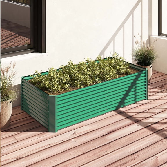 ModFusion 2-Pack 842 ft Raised Garden Bed Kit with Reinforcement Bars, Safety Rubber Edging, Corrugated Galvanized Metal Steel, 479-Gallon Outdoor Planters, Green