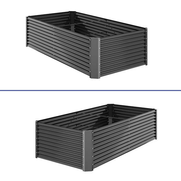 ModFusion 2 Pack 8x4x2 Ft High Metal Galvanized Raised Garden Bed Kit with Support Rod, Corner Panel Protection, Above Ground Planter Box, Large Gardening Pot, Dark Gray