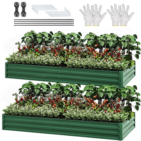 ModFusion 2 Pack Heavy-Duty 841 ft Galvanized Corrugated Metal Raised Garden Beds with Ground Anchors, Reinforcement Bars, Safety Rubber, Large Steel Planter Boxes, Backyard Gardening, Green