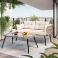 thumbnail image 1 of ModFusion 2-Piece Outdoor/Indoor Patio Wicker Sofa and Coffee Table Set, Loveseat Rattan Furniture Set Ideal for Backyard, Beige, 1 of 11