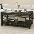 thumbnail image 1 of ModFusion 2-Tier Rectangle Farmhouse Coffee Table with Storage Shelf for Living Room, Dark Oak, 1 of 10