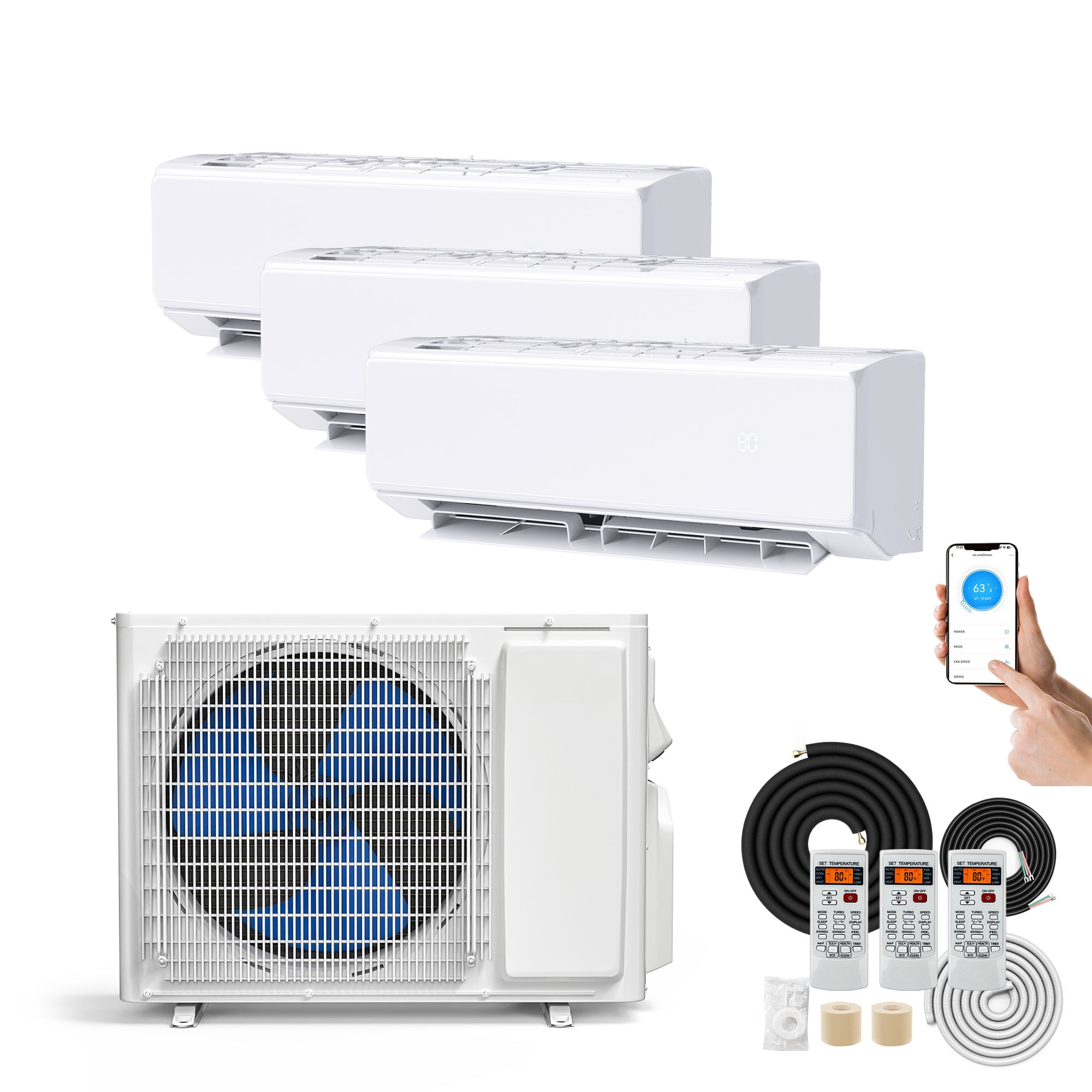 ModFusion 27000 BTU 3 Zone Mini Split Air Conditioner and heater with Remote & Wifi-Enabled, Inverter Compressor, Ductless, 220V, White