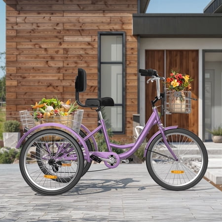 ModFusion 26" 7-Speed Adult Tricycle in Violet Purple with Removable Basket