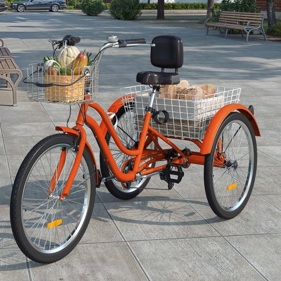 ModFusion 26-Inch Adult Tricycle, Orange, 7-Speed with Ximano Gearbox, Foldable Front Basket, Wide Seat & Backrest, Tool Kit Included, Fully Assembled