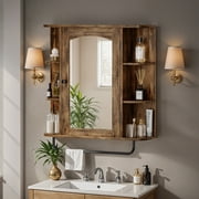 ModFusion 26" Wall Mounted Bathroom Medicine Cabinet Organizer with Adjustable Shelves and Mirror, Brown
